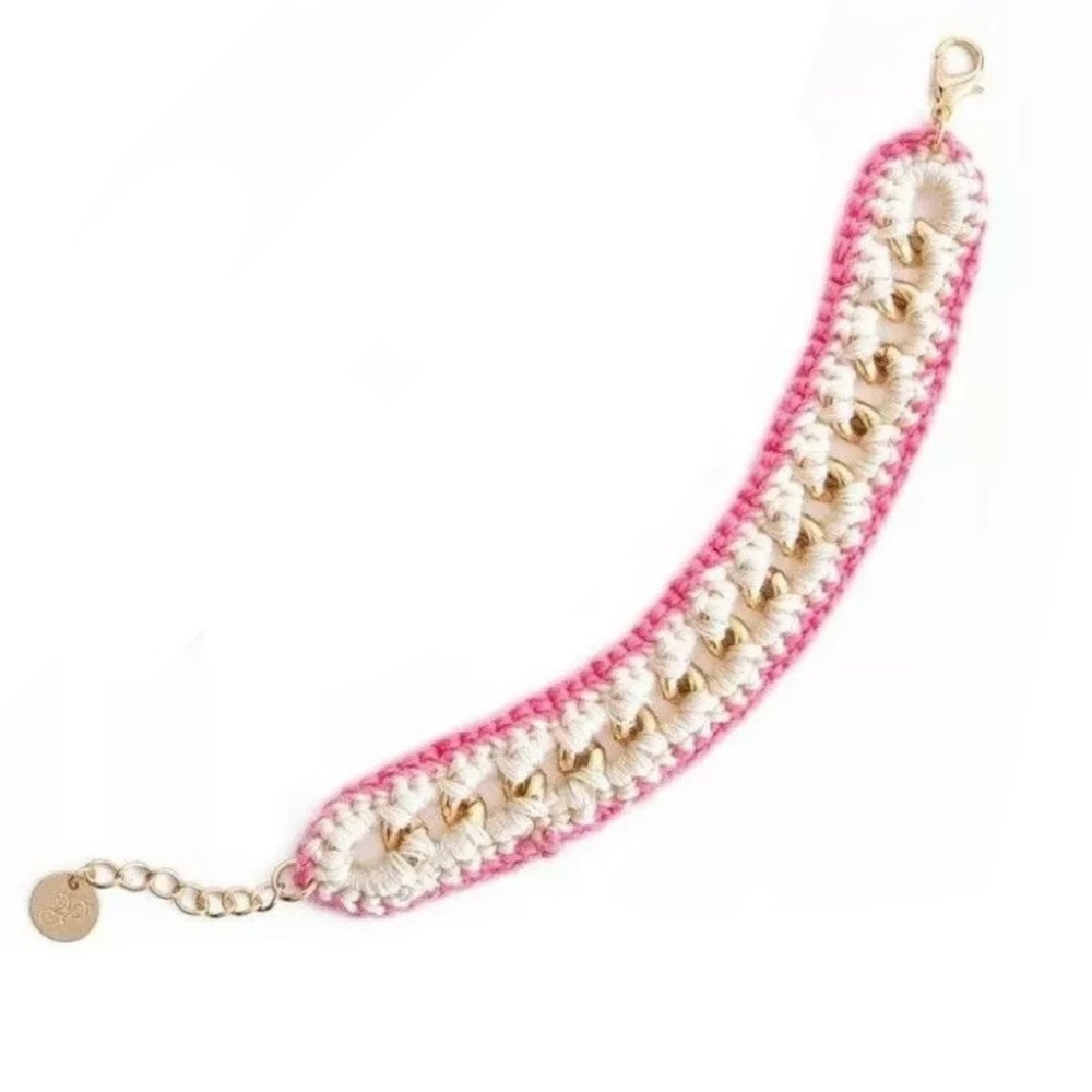 ▪️Plunder Pink White & Gold Knit Bracelet - Picture 2 of 3